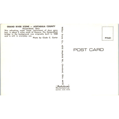 Harpersfield Bridge & Fishing Ashtabula County OH Covered Bridge Postcard PC17