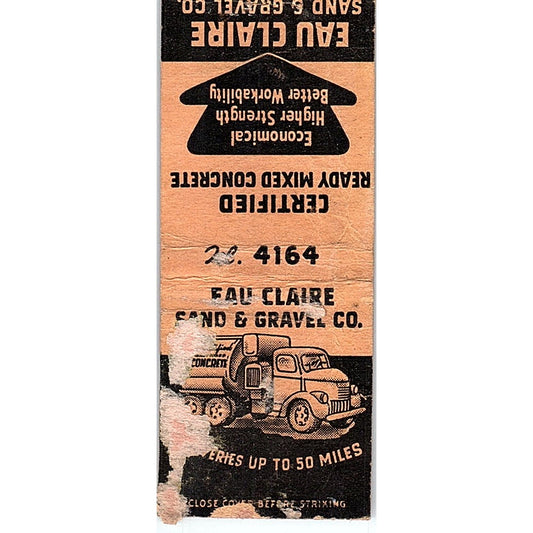 Eau Claire Sand and Gravel Co WI Vintage Matchbook Cover SF3-Y4