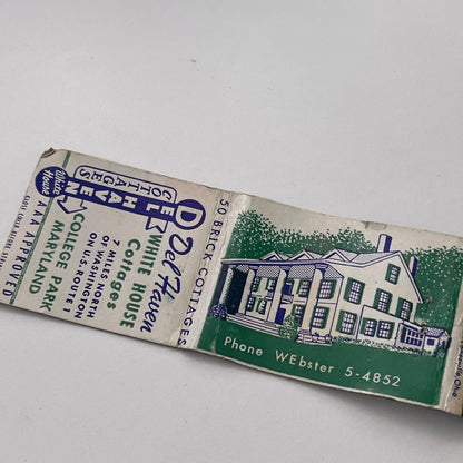 Del Haven White House Cottages College Park MD Vintage Matchbook Cover MM3-2