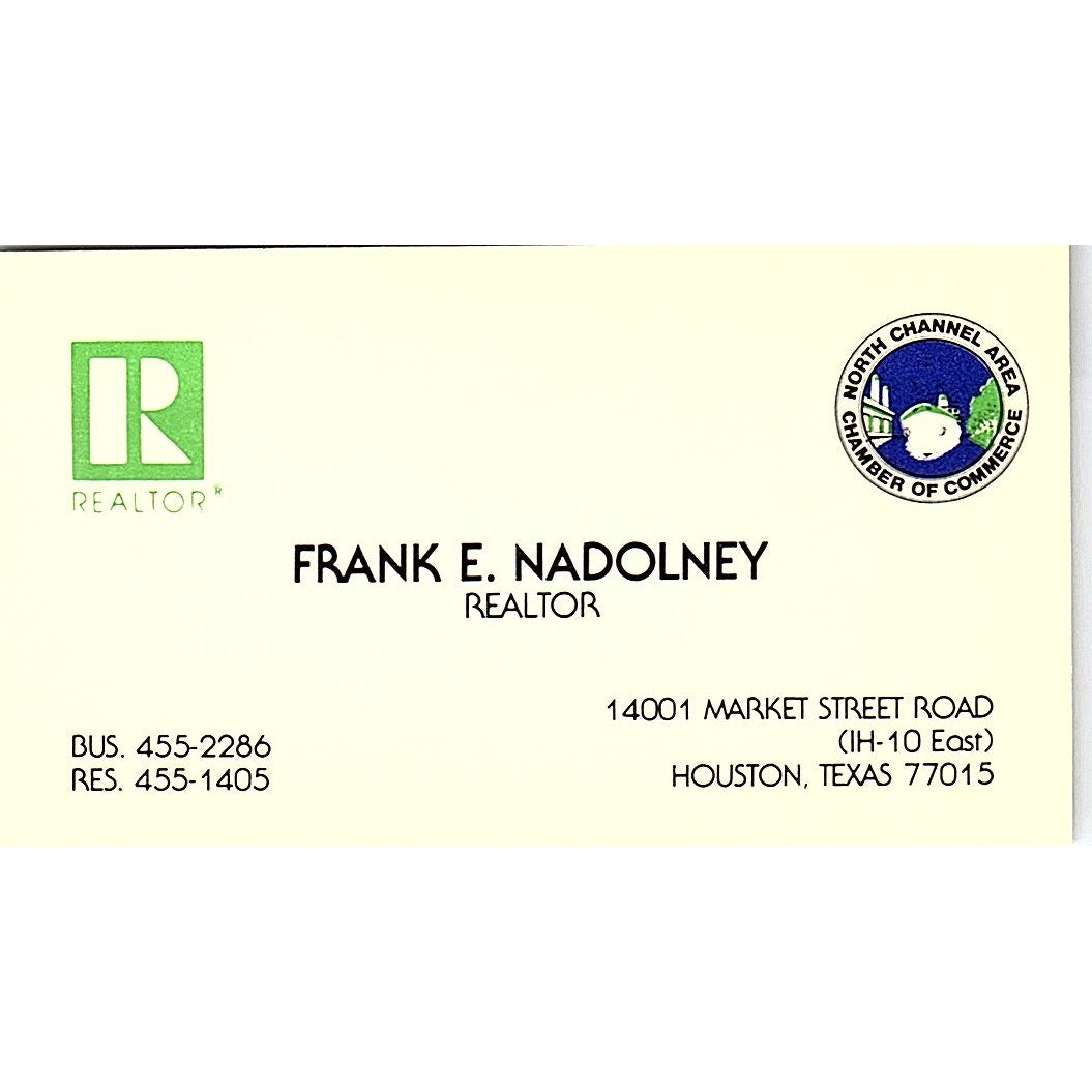 Frank E Nadolney Realtor Houston Vintage Business Card SC9-B5