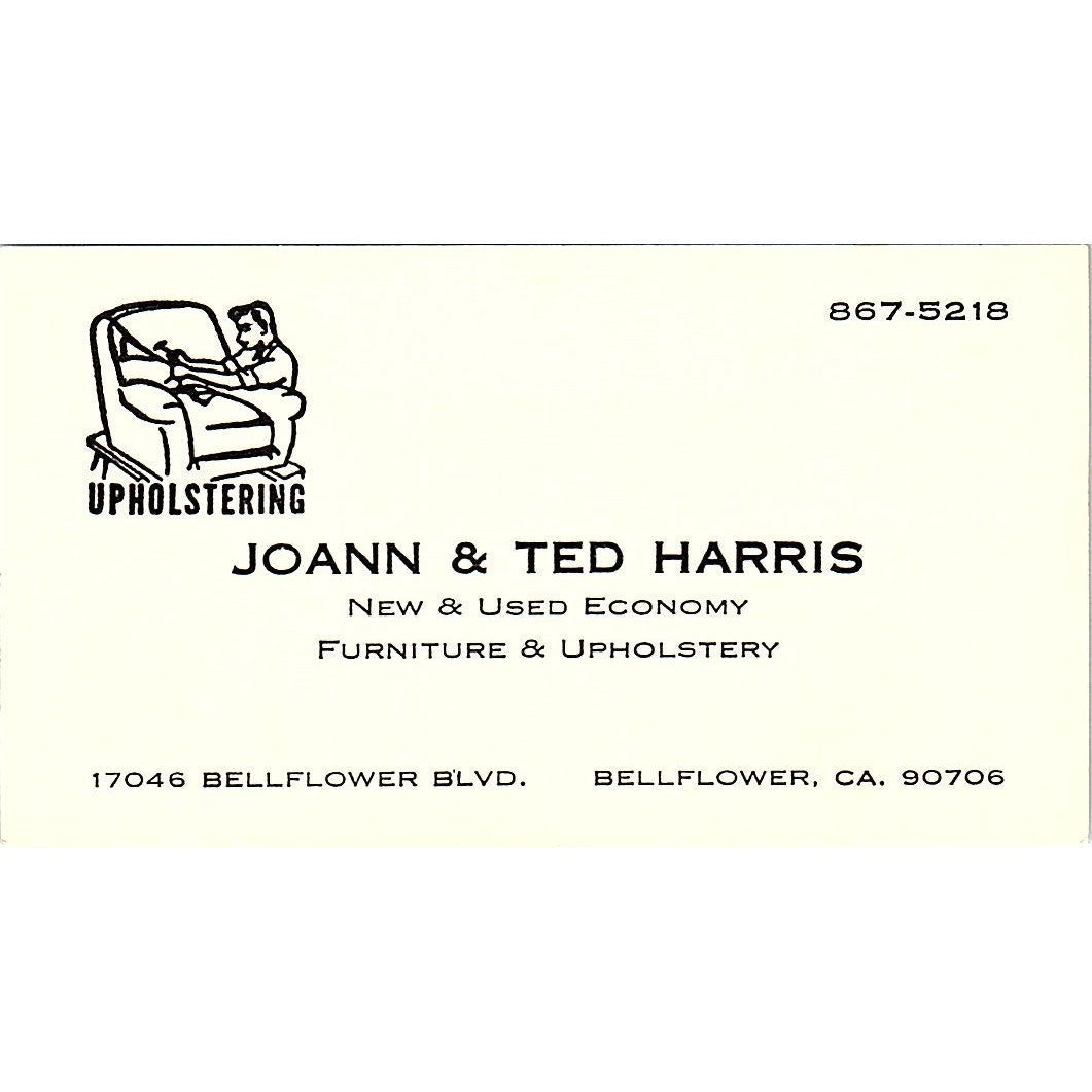 Joann & Ted Harris Bellflower CA Vintage Business Card SF3-B6