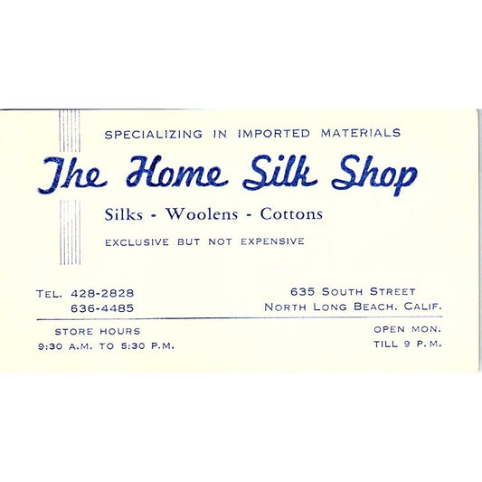The Home Silk Shop North Long Beach CA Vintage Business Card SB4-B11