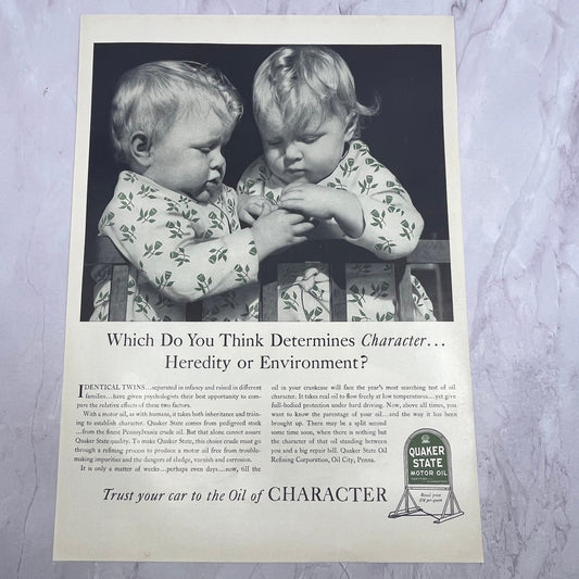 Quaker State Motor Oil Identical Twins 1940 Ad V14-8