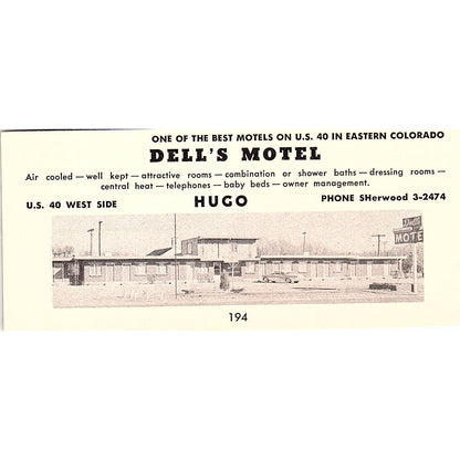 Dell's Motel Hugo CO 1958 Ad AG1-M2