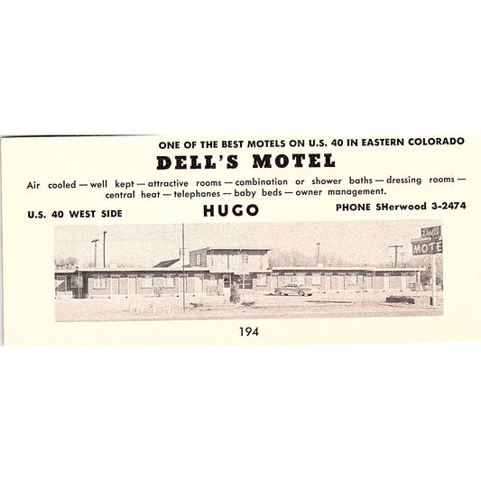 Dell's Motel Hugo CO 1958 Ad AG1-M2
