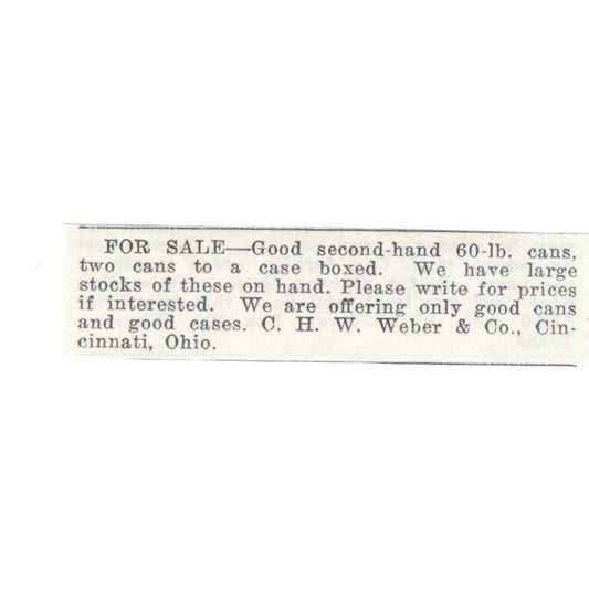 C.H.W. Weber & Co Honey Cans Cincinnati Ohio 1926 Ad AG3-S22
