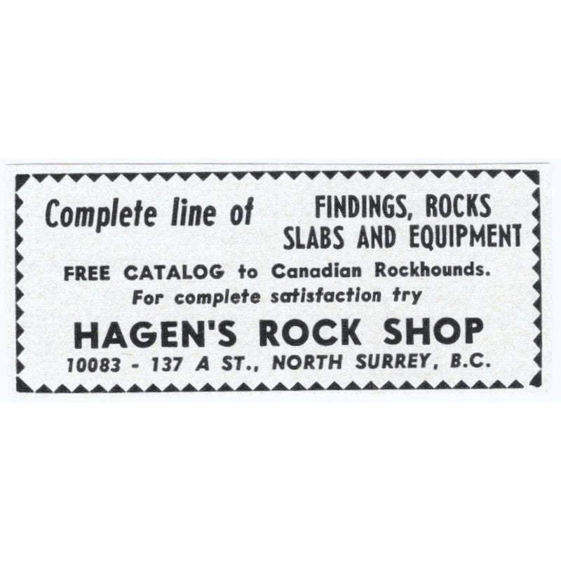 Hagen's Rock Shop North Surrey British Columbia Canada 1964 Magazine Ad AB6-S5