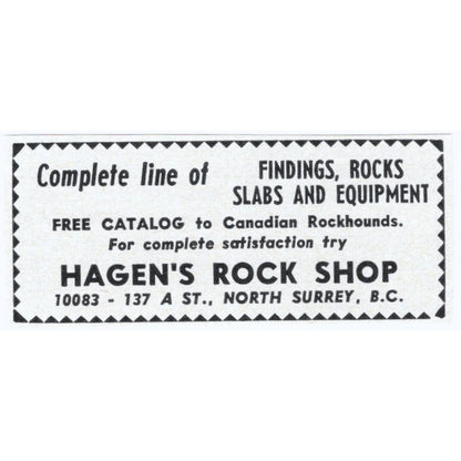 Hagen's Rock Shop North Surrey British Columbia Canada 1964 Magazine Ad AB6-S5