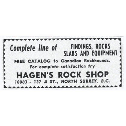 Hagen's Rock Shop North Surrey British Columbia Canada 1964 Magazine Ad AK6-S5