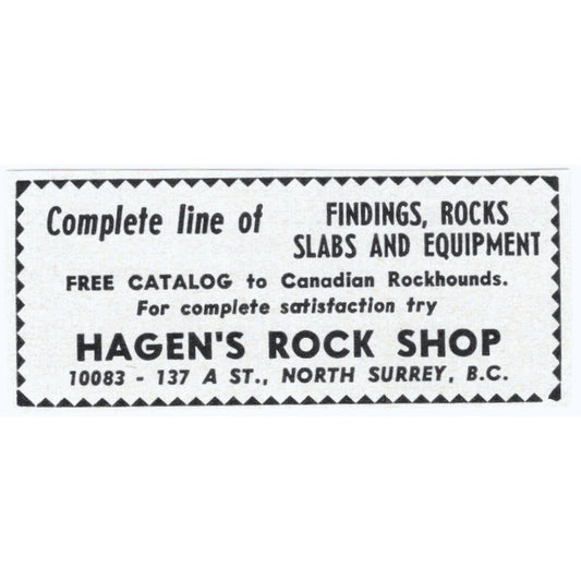 Hagen's Rock Shop North Surrey British Columbia Canada 1964 Magazine Ad AK6-S5