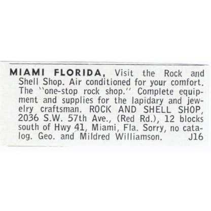 Rock and Shell Shop George Williamson Miami FL 1964 Magazine Ad AB6-LJS8