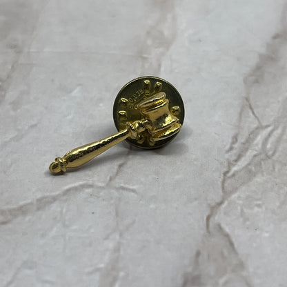 Vintage Gold Tone Gavel Judge's Pinback Button Pin SB3