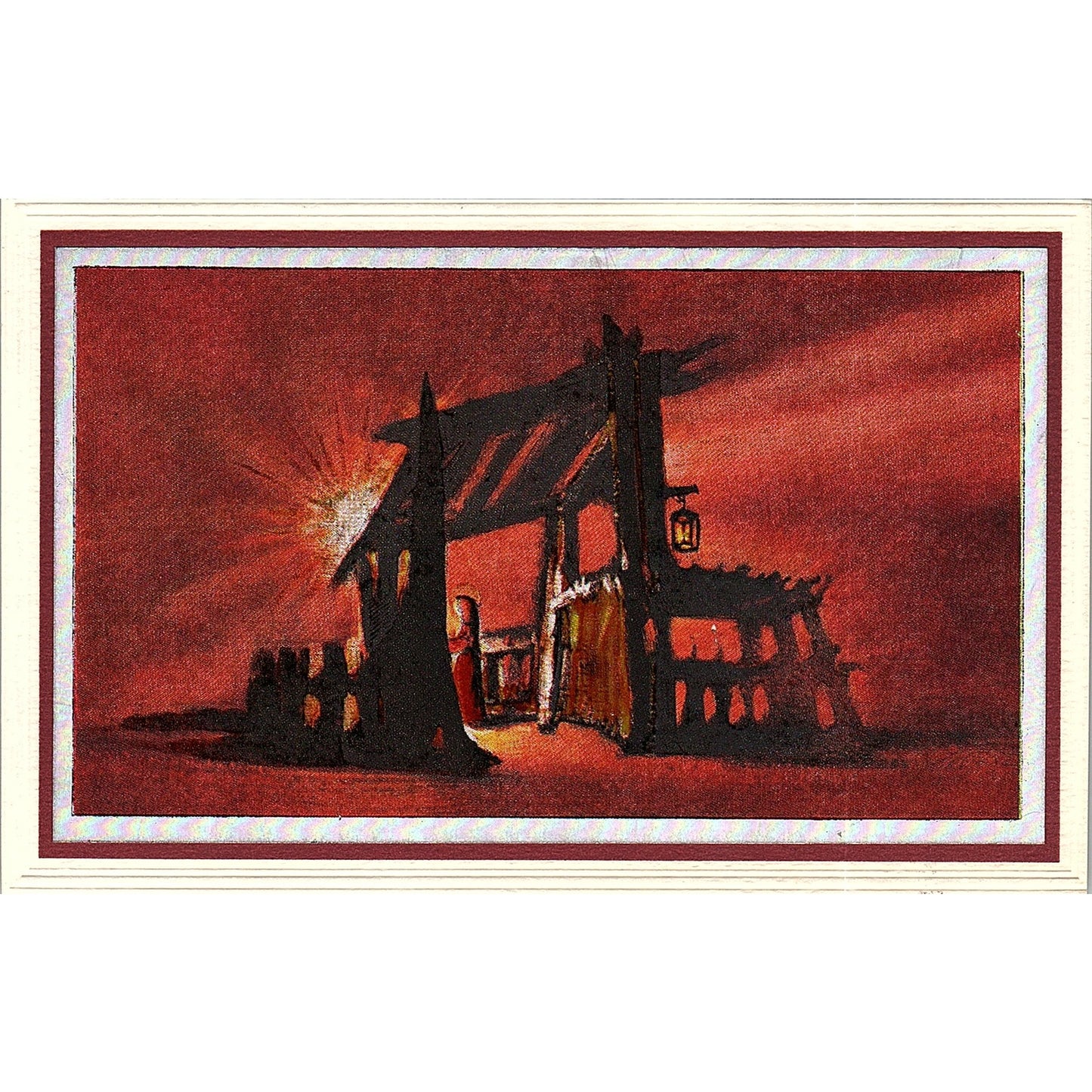 Chromatic Christmas Manger Scene Vintage Art Print 3x5 V12