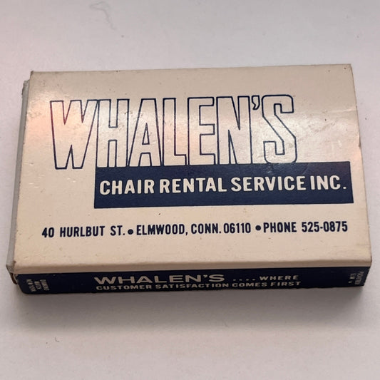 Whalen's Chair Rental Service Inc Elmwood CT Vintage Matchbox TB6-MB3