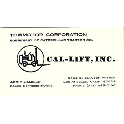 Towmotor Co. Cal-Lift Ardie Camilo Los Angeles CA Vintage Business Card SB4-B5