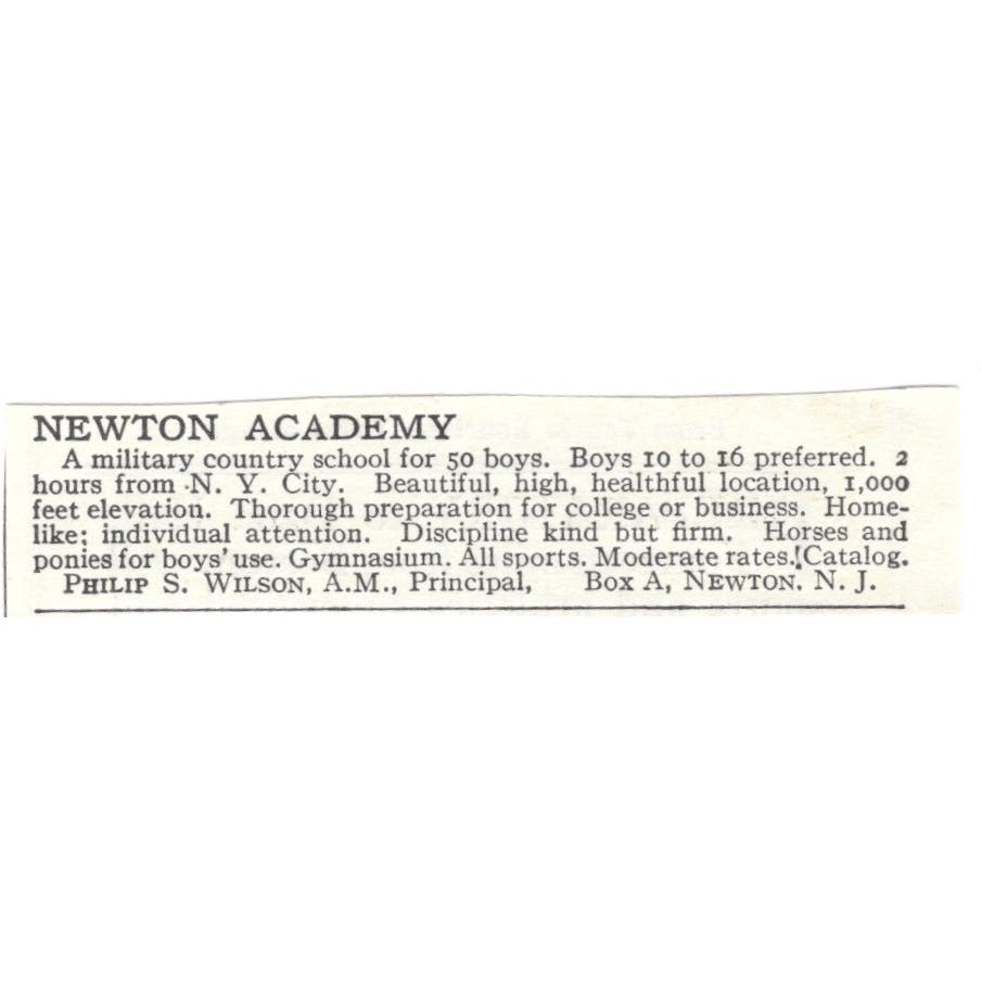 Newton Academy Philip S. Wilson Newton NJ c1918 Original Advertisement AE5-SA10