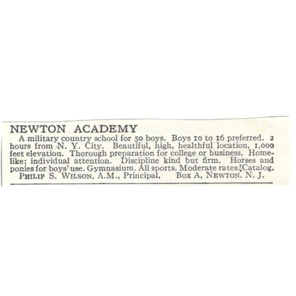 Newton Academy Philip S. Wilson Newton NJ c1918 Original Advertisement AE5-SA10