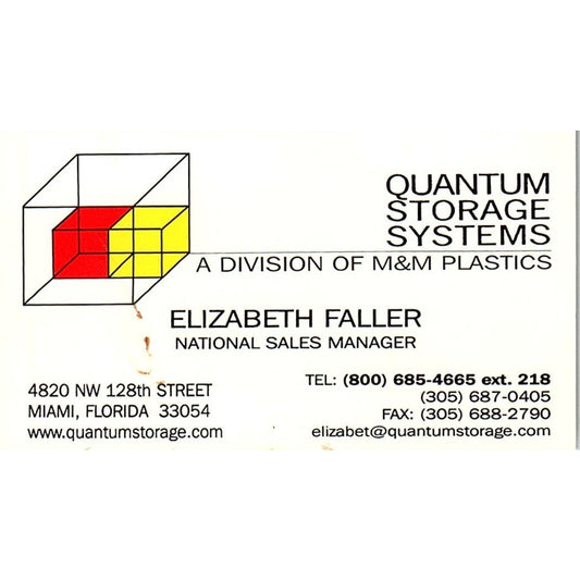 Quantum Storage Systems Elizabeth Faller Miami FL Vintage Business Card SC9-B11