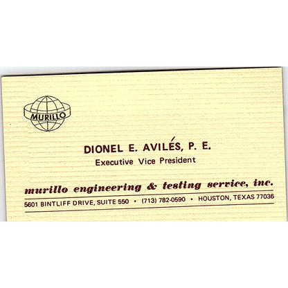 Murillo Engineering & Testing Service, Dionel E. Aviles, Houston, TX Card Sf3-B5