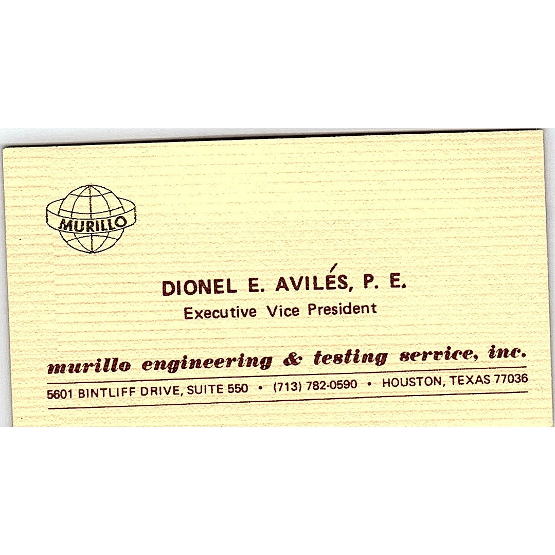 Murillo Engineering & Testing Service, Dionel E. Aviles, Houston, TX Card Sf3-B5