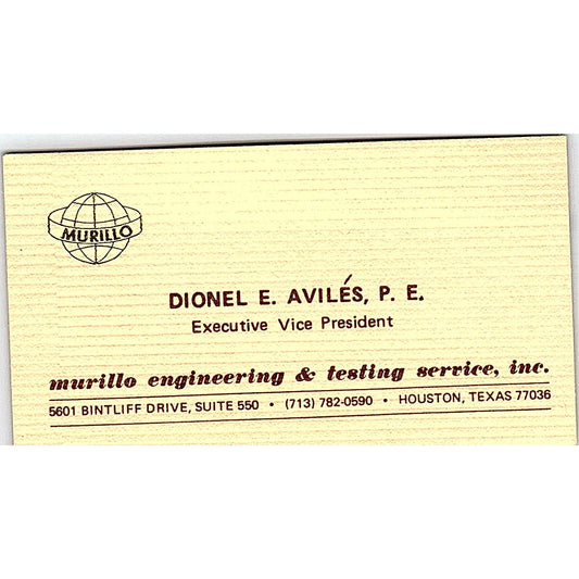 Murillo Engineering & Testing Service, Dionel E. Aviles, Houston, TX Card Sf3-B5