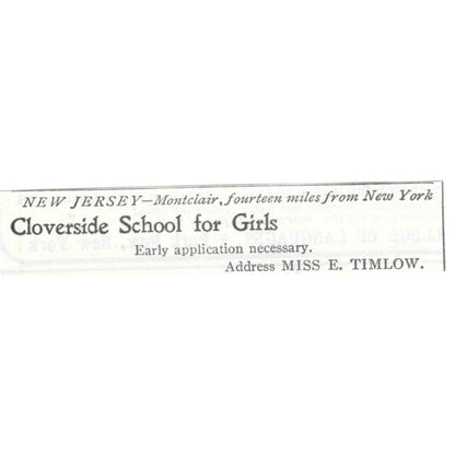 Cloverside School for Girls Miss E. Timlow NJ 1903 Magazine Ad AF7-SS5