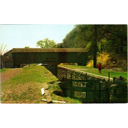 Uhlerstown Bucks County PA Canal Lock and Covered Bridge Postcard PC3