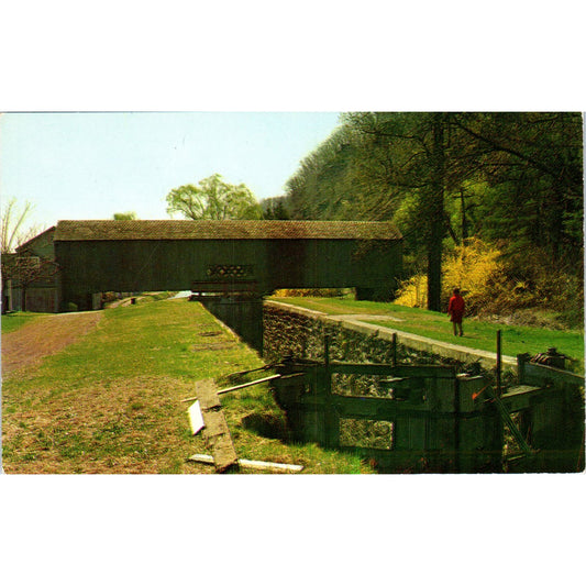 Uhlerstown Bucks County PA Canal Lock and Covered Bridge Postcard PC3