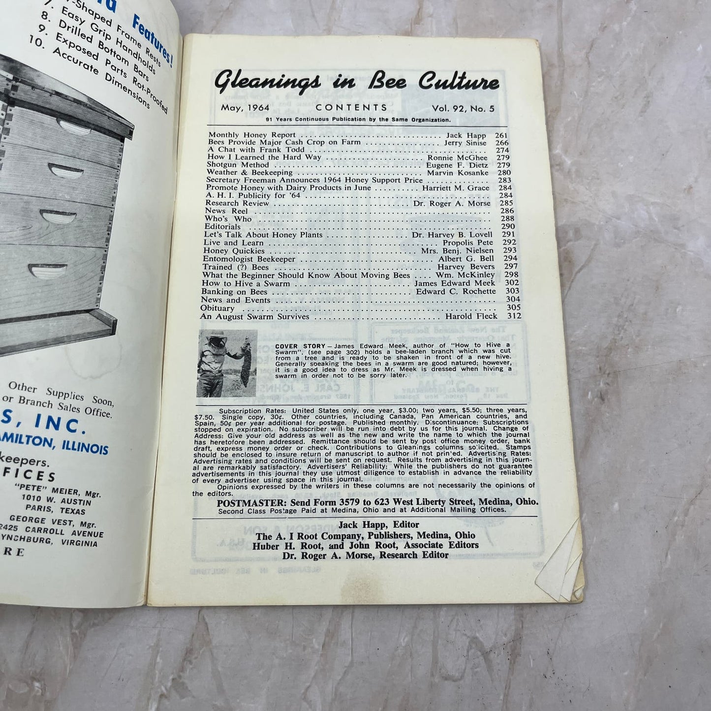 1964 May Gleanings in Bee Culture Magazine Bees Beekeeping Honey TD7