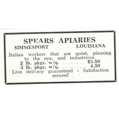 Spears Apiaries Simmesport Louisiana 1961 Magazine Ad AK6-S13