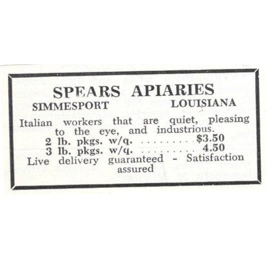 Spears Apiaries Simmesport Louisiana 1961 Magazine Ad AK6-S13