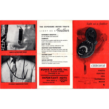 Vintage Chronos Photo Electric Cell Exposure Meter Pamphlet Brochure AE2