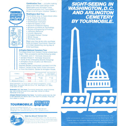 1970s Sightseeing Washington DC & Arlington Cemetery Tourmobile Brochure TF4-BC