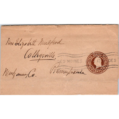 Elizabeth Mulford Collegeville PA Des Moines Cancellation Postal Cover Ai5-PCL
