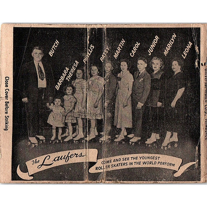 1940s The Laufers Artistic Roller Rink West Bend WI Large Matchbook Cover ML1-8