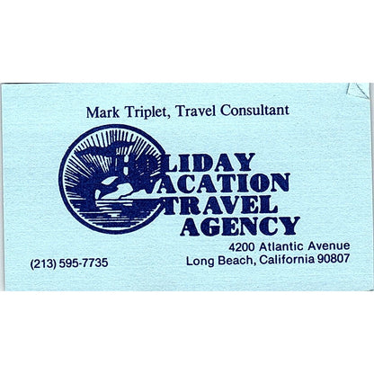 Holiday Vacation Travel Agency Mark Triplet Long Beach CA Business Card SB4-B6