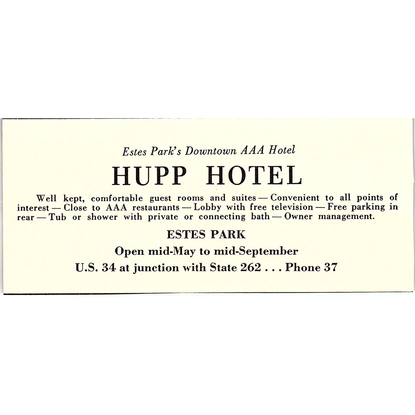 Hupp Hotel Estes Park CO 1958 Ad AG1-M4