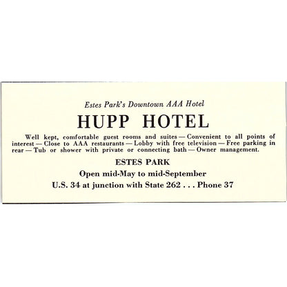 Hupp Hotel Estes Park CO 1958 Ad AG1-M4