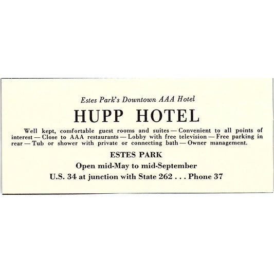 Hupp Hotel Estes Park CO 1958 Ad AG1-M4