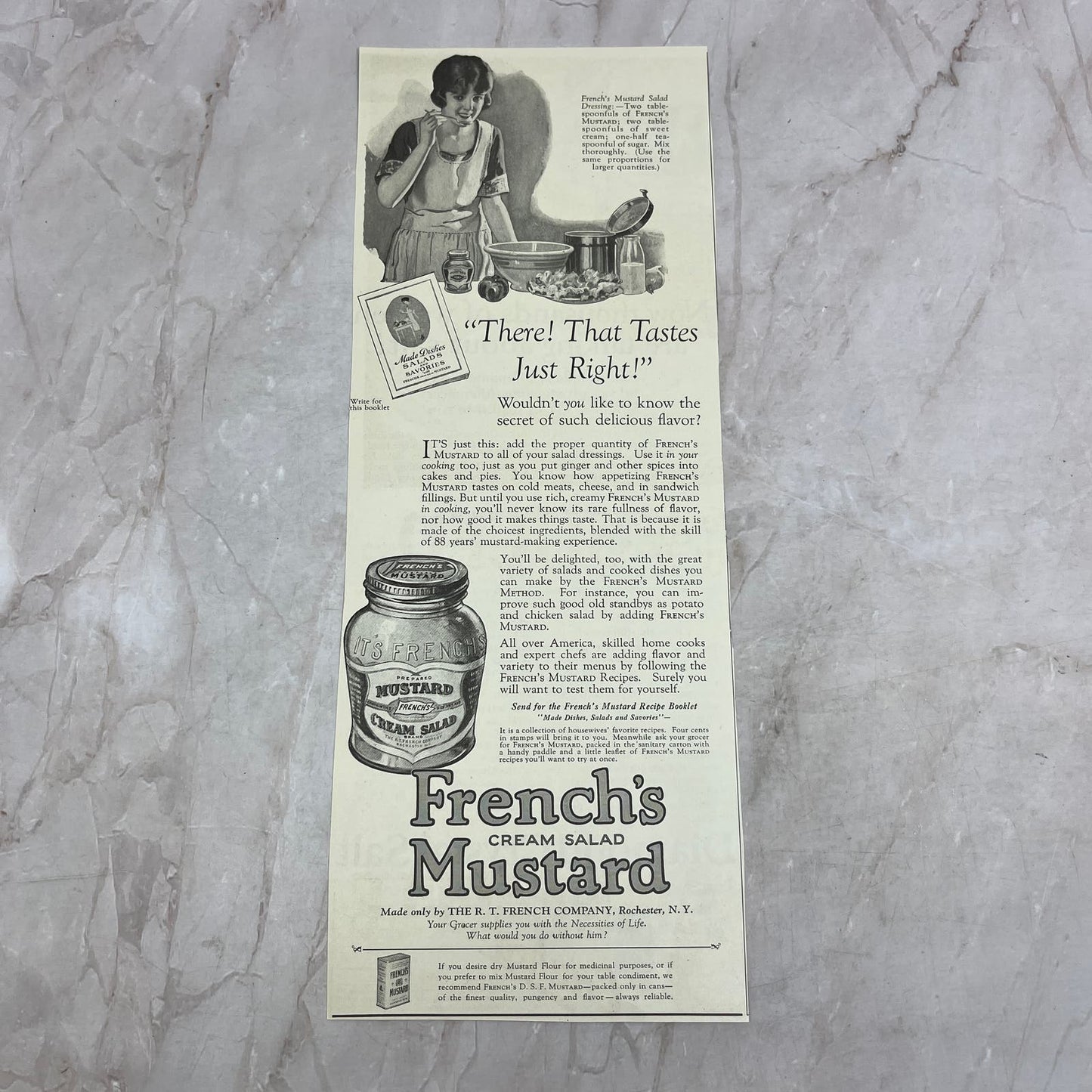 French's Cream Salad Mustard Rochester NY 1924 Magazine Ad FL6-11