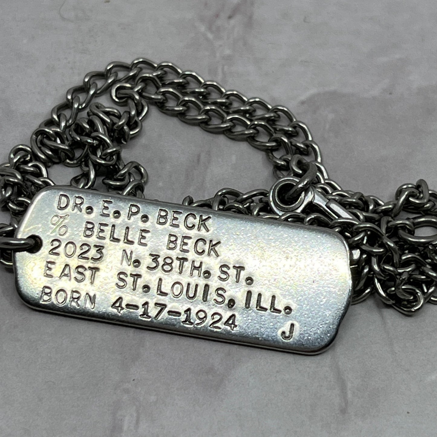 Antique Belle Beck 1924 ID Necklace East Saint Louis IL SE2