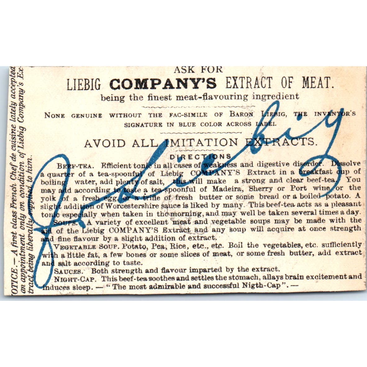 Liebig Company's Extract of Meat Dernier Quartier c1880 Victorian Trade Card AE5