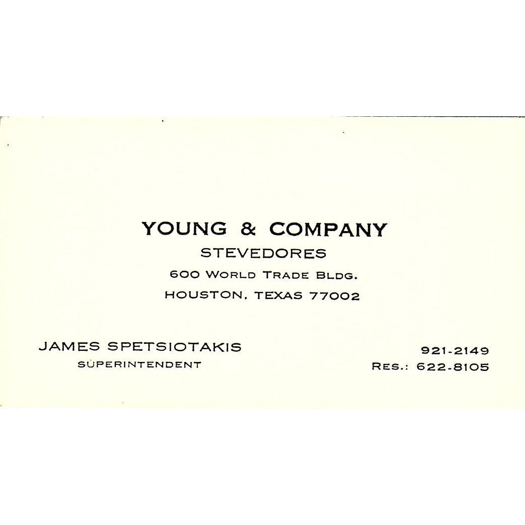 Young & Company Stevedores James Spetsiotakis Houston TX  Business Card SB4-B11