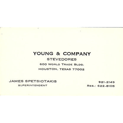Young & Company Stevedores James Spetsiotakis Houston TX  Business Card SB4-B11