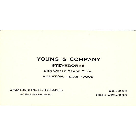 Young & Company Stevedores James Spetsiotakis Houston TX  Business Card SB4-B11