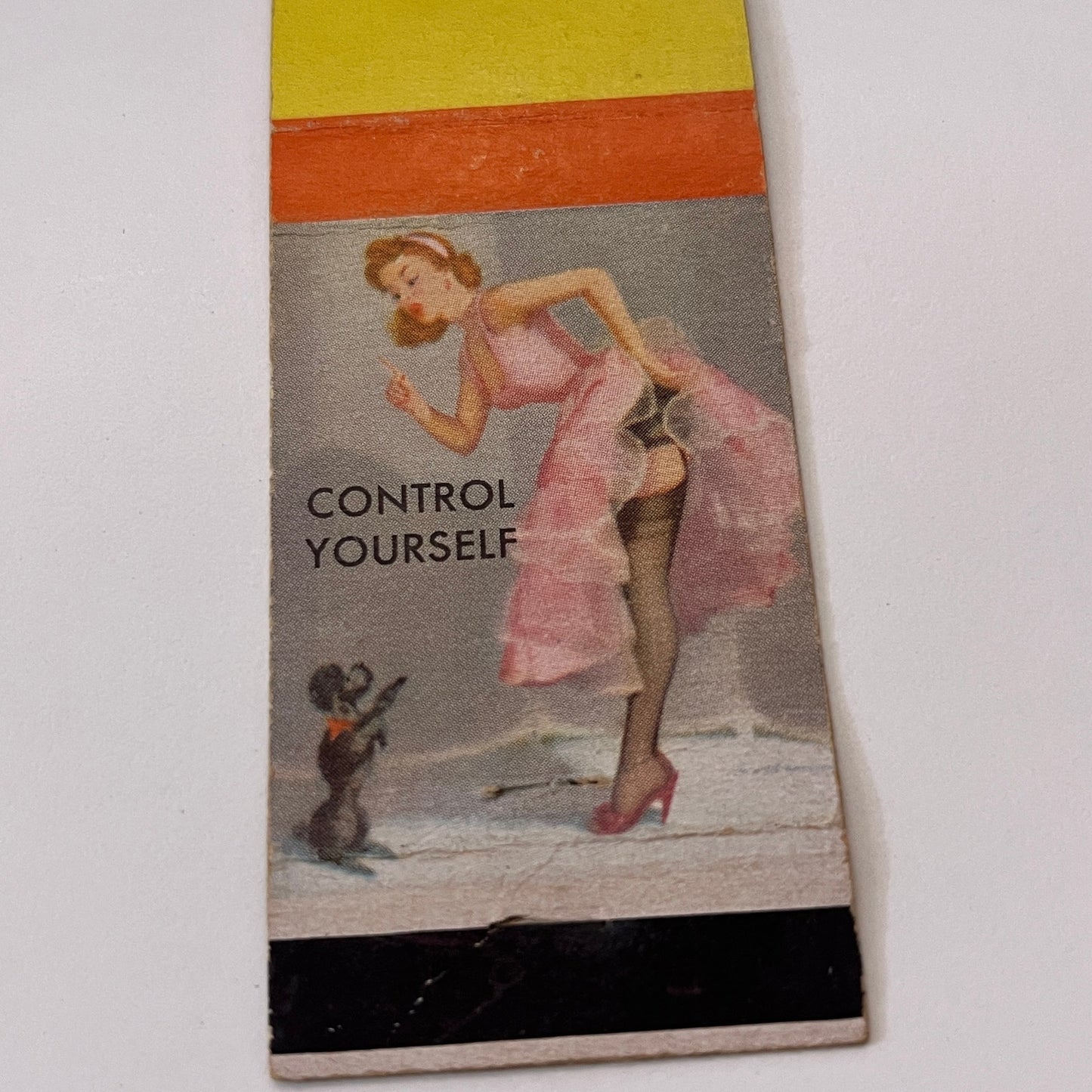 Control Yourself Pinup Poodle Dog Vintage Matchbook Cover TB6-MB1-15