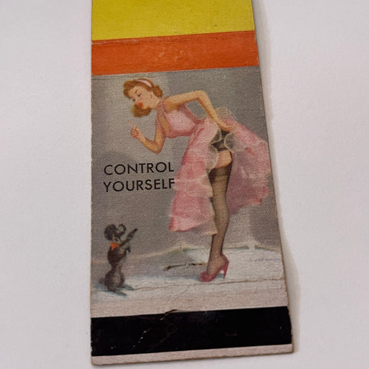 Control Yourself Pinup Poodle Dog Vintage Matchbook Cover TB6-MB1-15