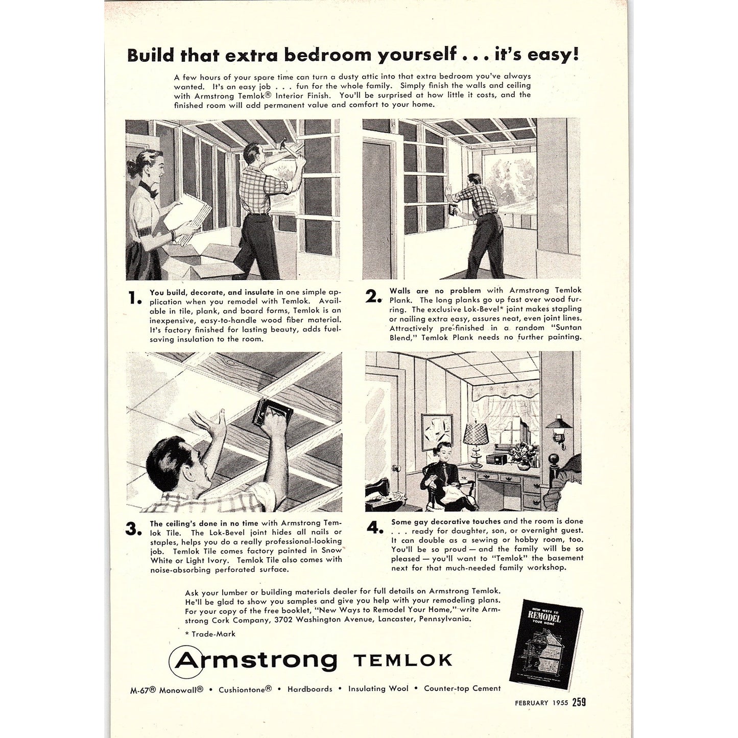 Armstrong Temlock - Build That Extra Bedroom 1955 Ad AG1-6