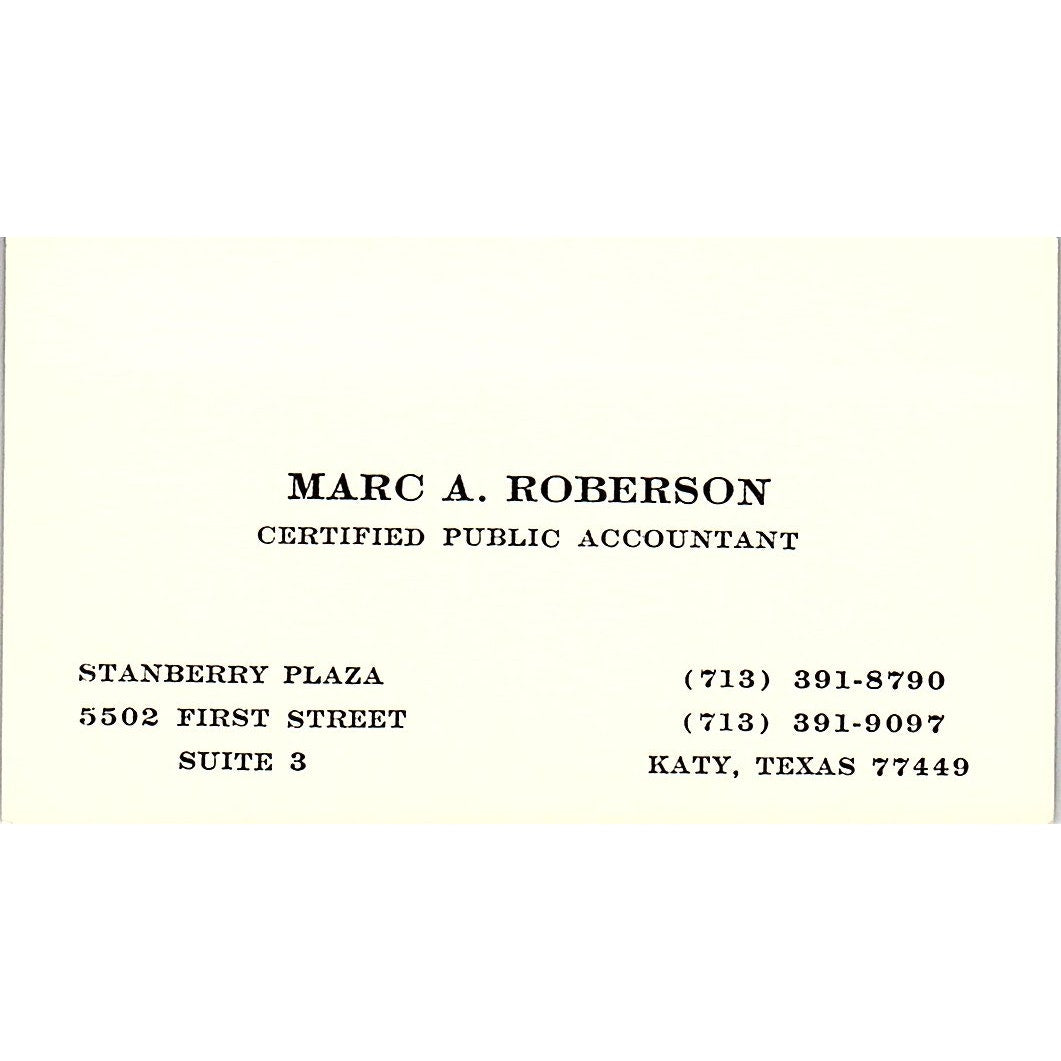 Marc A Roberson CPA Katy TX Vintage Business Card SD9-B1