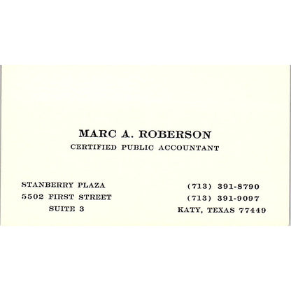 Marc A Roberson CPA Katy TX Vintage Business Card SD9-B1